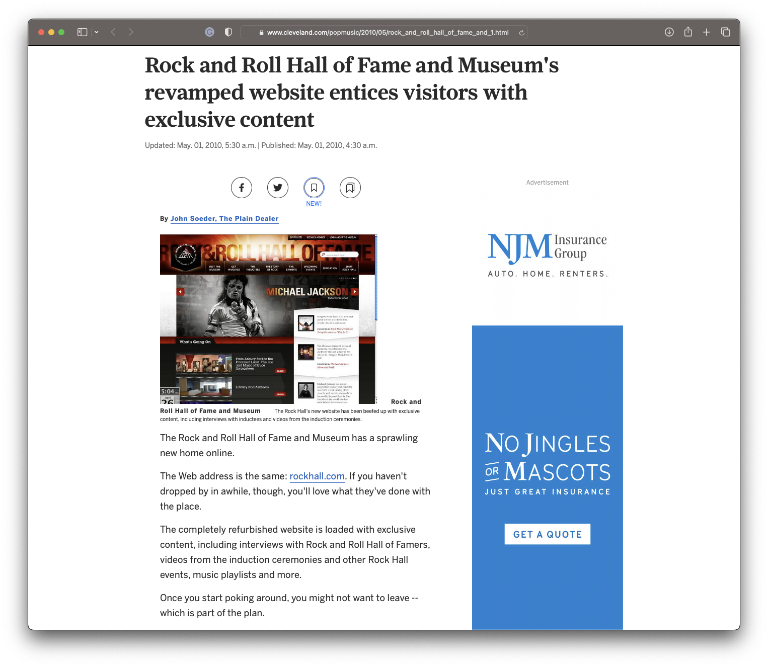 Press coverage headline: Rock and Roll Hall of Fame and Museum's revamped website entices visitors with exclusive content